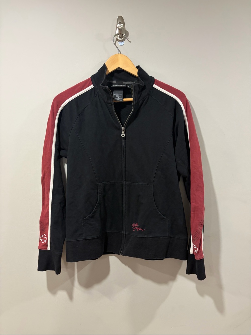 Harley-Davidson Women’s L Full Zip Track Jacket Black Red Embroidered Logo